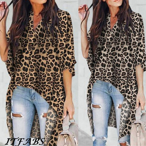 V-Neck Leopard Print Shirt Tops Hot