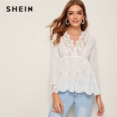 V-neck White Blouse