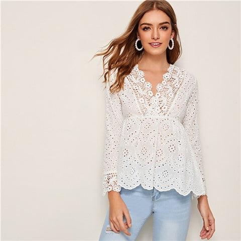 V-neck White Blouse
