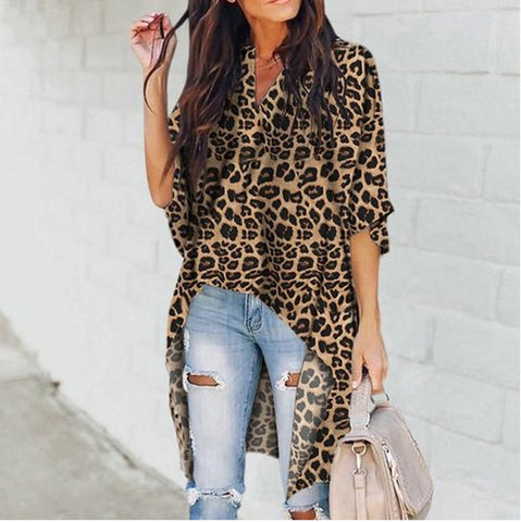 V-Neck Leopard Print Shirt Tops Hot