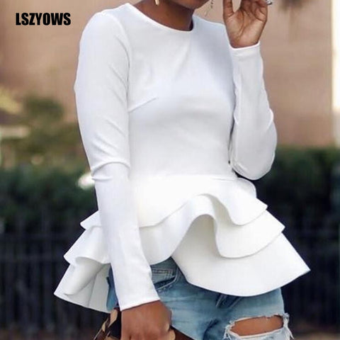 Long Sleeve O-Neck Ruffle Blouse