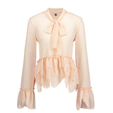 Women Long Sleeve Tops Shirts Lolita Sweet Tie Collar Shirts Blouses