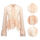 Women Long Sleeve Tops Shirts Lolita Sweet Tie Collar Shirts Blouses