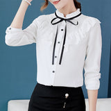 Women's 2019 Spring Autumn Blouse Long Sleeve Shirt Korean Ruffles Clothing Streetwear Slim Chiffon Blouses Elegant Shirts Tops