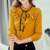 Women's 2019 Spring Autumn Blouse Long Sleeve Shirt Korean Ruffles Clothing Streetwear Slim Chiffon Blouses Elegant Shirts Tops