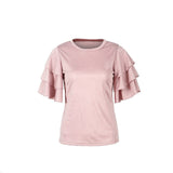 Pink Summer Tops for Women Short Flare Sleeve Blouse Peplum Shirt Ladies Long Office Shirts Plus Size Xl Ruffle Blouse Femme