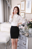 Elegant Ruffled Collar Office Lady Tops