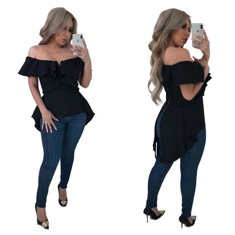 Off The Shoulder Women Ruffle Shirt