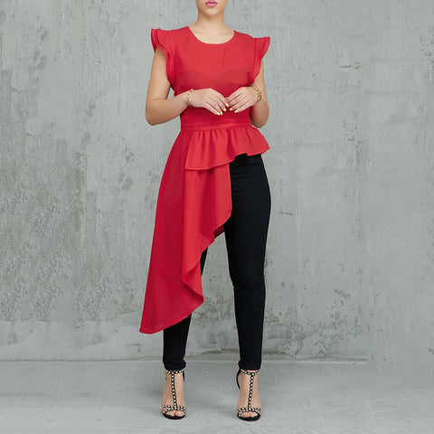 Ruffles Irregular Slim Blouse