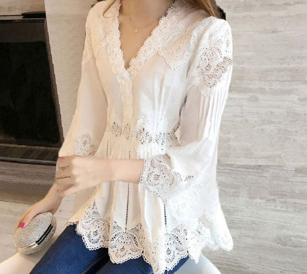 Women Sweet Ruffles V-Neck Fashion