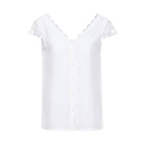 Free Shipping Lady Sexy Backless Lace Shirt Women Summer Short Sleeve Ruffle Lace Blouse White Tops 80808