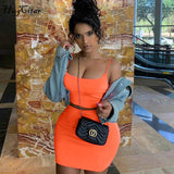 Hugcitar spaghetti straps sexy camis skirt 2 two piece set 2019 summer women fashion neon green orange solid party streetwear